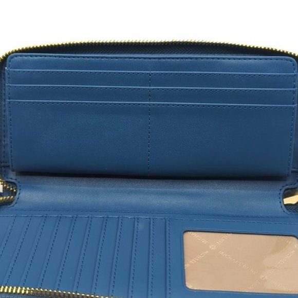 MICHAEL MICHAEL KORS Jet Set Travel Continental Wallet Blue Pebble Leather - Picture 5 of 8